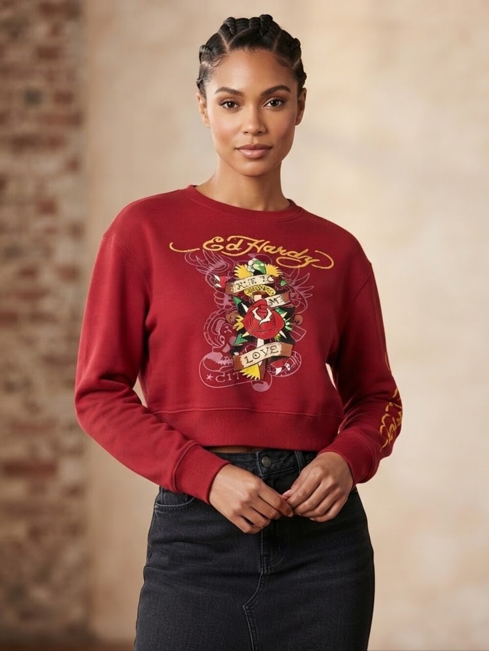Ed Hardy Men’s Red Crewneck Sweater